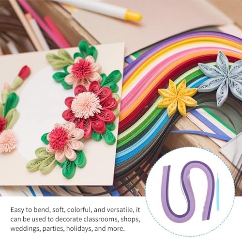 MECCANIXITY Paper Quilling Kit, 21.3 Inch 5mm Paper Quilling Strips with Blue Pen for Beginners DIY Hand Crafts Teaching Tools Flower Decoration(Purple, Pack of 120) - Image 5