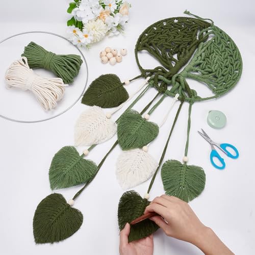 ACRNIGHEET DIY Macrame Kit for Adults Beginners Handmade Green Leaves Tree of Life DIY Boho Macrame Wall Hanging Ornaments with Macrame Supplies Macrame Wall Hanging Kit for Home Decor - Image 4