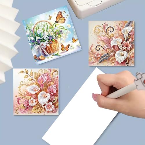 ARTopet 6Pcs Folding Greeting Card Diamond Art Painting Thank You Blessing Cards with White Envelope Rhinestones Painted Making Kits for Adults DIY Craft Holiday Gift-Flowers02 - Image 5