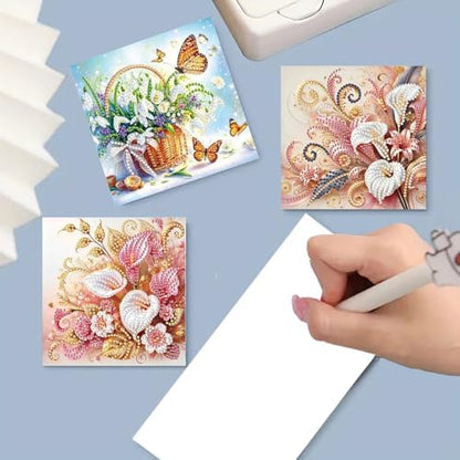 ARTopet 6Pcs Folding Greeting Card Diamond Art Painting Thank You Blessing Cards with White Envelope Rhinestones Painted Making Kits for Adults DIY Craft Holiday Gift-Flowers02 - Image 5