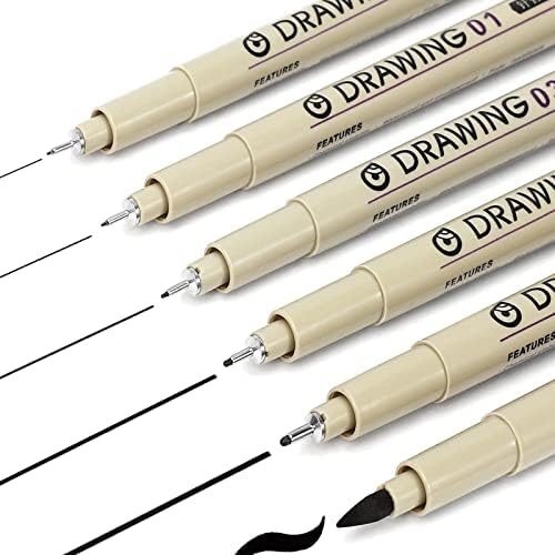 Muchcute Micro Fineliner Drawing Art Pens: 6 Black Artist Supplies Adults by Muchcute