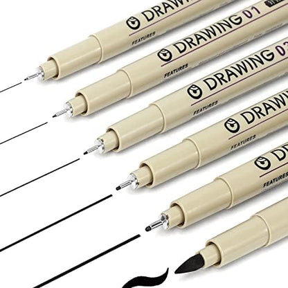 Muchcute Micro Fineliner Drawing Art Pens: 6 Black Artist Supplies Adults by Muchcute