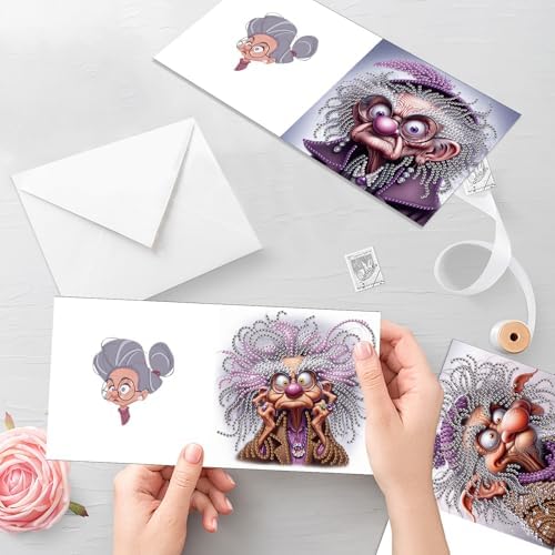 6pcs Diamond Painting Greeting Card with envelopes, DIY Crazy Old Man Diamond Art Greeting Card for Blessing and Wish Special Shaped Arts Crafts for Christmas Birthday Thanksgiving Day Holiday - Image 7