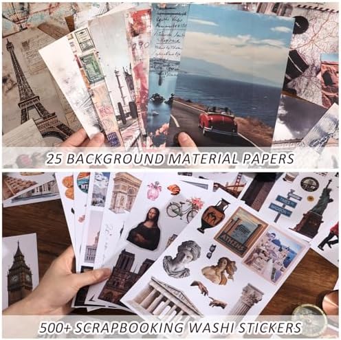 57 Sheets Vintage Travel Scrapbook Sticker Book, 500+ Vintage & Modern Stickers for Scrapbooking, 25 Pcs Ephemera Papers Art Scrapbook Supplies for Adults Teens Women Girls Junk Journal Journaling - Image 6