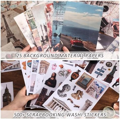 57 Sheets Vintage Travel Scrapbook Sticker Book, 500+ Vintage & Modern Stickers for Scrapbooking, 25 Pcs Ephemera Papers Art Scrapbook Supplies for Adults Teens Women Girls Junk Journal Journaling - Image 6