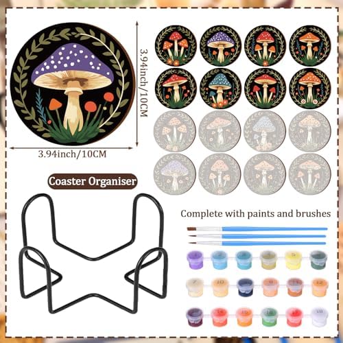 Reallnaive 8 Pcs Mushroom Paint by Numbers Kit for Adults Wooden Coasters - Image 3