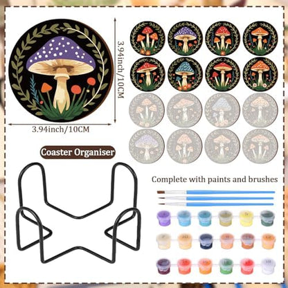 Reallnaive 8 Pcs Mushroom Paint by Numbers Kit for Adults Wooden Coasters - Image 3