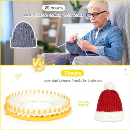 Katech Round Knitting Looms Set 29 cm Diameter Yellow Plastic Weaving Looms Scarf Hats Making Tools DIY Crocheting Handmade Craft Kit with a Crochet Hook and Needle for Knitting Lovers (Yellow) - Image 3