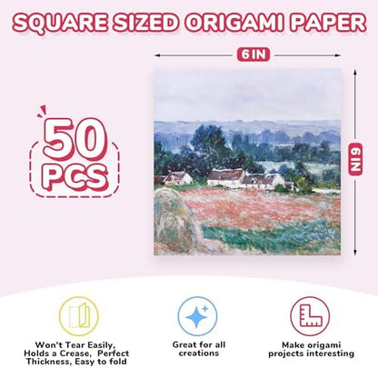 JoyCat Monet Patterned Origami Paper, 50 Double-Sided Sheets, 6x6 Inch - Image 7