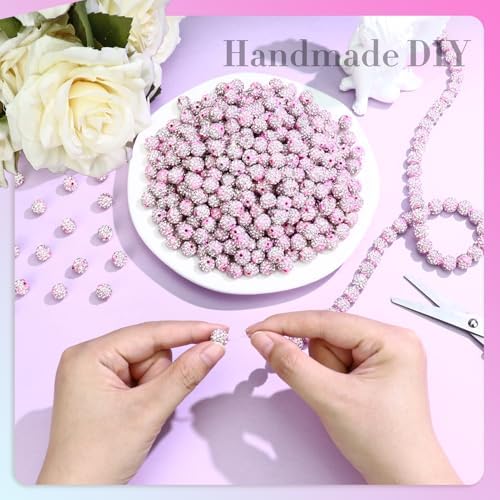 Dowarm 255PCS 10mm Rhinestone Beads, Pink Rhinestone Clay Beads for Baseball Necklace Bracelet Jewelry Making Crafts Beaded Pen, Round Polymer Clay Shamballa Pave Disco Diamond Bead - Image 4