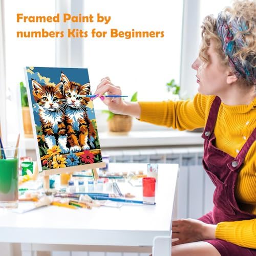 MOGTAA Paint by Numbers Kit for Adults with Frame, Cat Paint by Number Canvas, Flowers Scenery Paint by Numbers with Easel, DIY Animal Oil Painting Kit for Home Wall Decor 8 x 12 Inch - Image 4