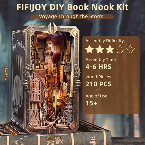 Book Nook Kit - 3D Wooden Puzzle DIY Miniature House Kit, Booknook Craft Bookshelf Decor Gift for Adults (Voyage Through The Storm) - Image 2