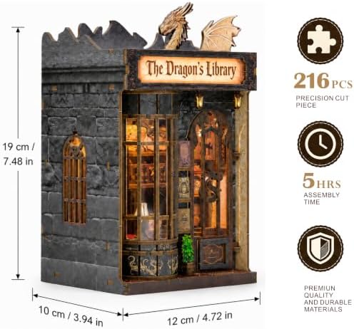 ISSEVE Dragon Library Book Nook Kit, DIY Dollhouse Booknook Bookshelf Decor - Image 6