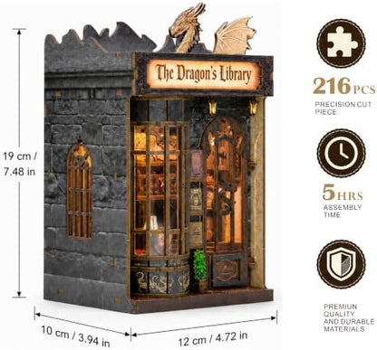 ISSEVE Dragon Library Book Nook Kit, DIY Dollhouse Booknook Bookshelf Decor - Image 6