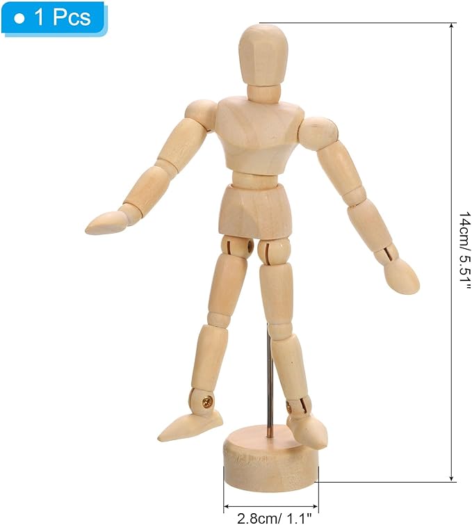 PATIKIL 4.5" Wooden Mannequin Figure, Artist Drawing Manikin Model Flexible Movable Jointed Sketching Lay Figure for Painting Drawing Decoration