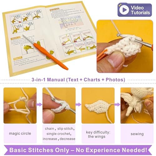 LuNuaFvy Crochet Kit for Beginners, Adults & Kids, Complete Animal Starter Kit to Make 2 Amigurumi Dragons,DIY Gift with Easy-to-Follow Book & Video Tutorial, Soft Yarn, 2 Bags - Image 3