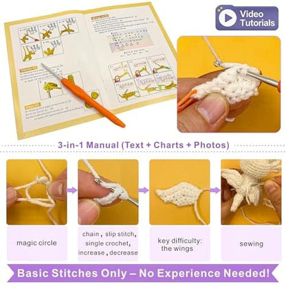 LuNuaFvy Crochet Kit for Beginners, Adults & Kids, Complete Animal Starter Kit to Make 2 Amigurumi Dragons,DIY Gift with Easy-to-Follow Book & Video Tutorial, Soft Yarn, 2 Bags - Image 3