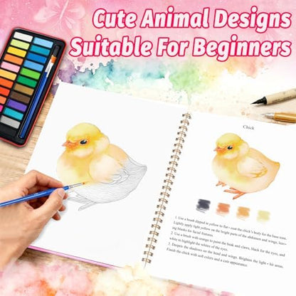 Watercolor Workbook - Coloring Book Beginner Friendly Painting Kit, Watercolor Workbooks for Adults with 24 Colors Paint, Exploration Gift for Adults Teens (Animals) - Image 3