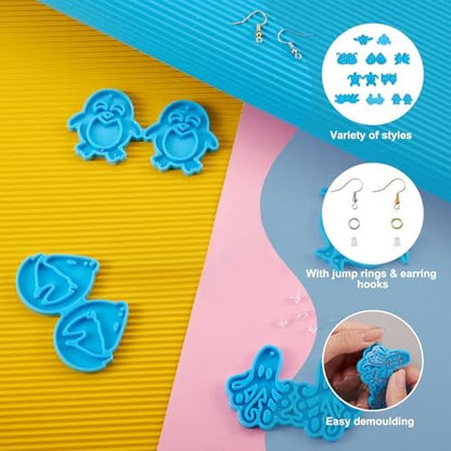 KISSITTY Animal Theme Earring Silicone Molds Wolf Cat Bird Frog Duck Octopus Pendant Resin Casting Molds Earring Making Kit for Adults UV Resin Jewelry Crafts Arts Key Chains Necklaces - Image 2