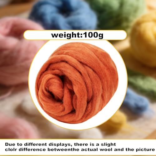 Wool Roving-3.5oz Needle Felting Wool, Soft Multi-Color Wool Fiber, Perfect Felting Wool Pure Wool, Chunky Yarn, for DIY Crafts, NeedleFelting Projects,and Artwork (Red-Brown) - Image 2