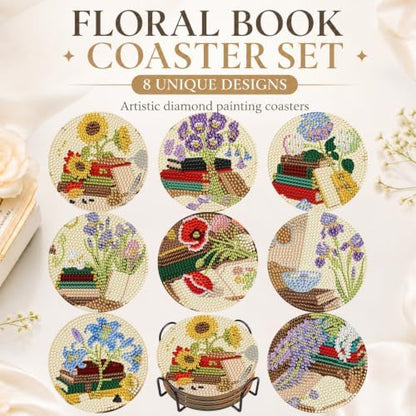 DOTZSO Diamond Art Coaster Kit 8Pcs Book Diamond Painting Coaster 4×4in - Image 3