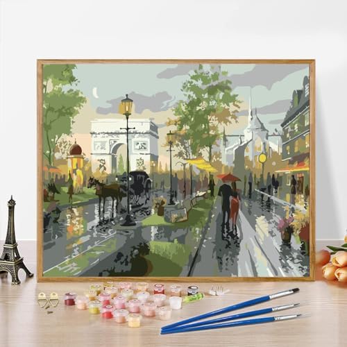 QUITEDEW Paint by Number for Adults,City Adult Paint by Number Kits,Arc de Triomphe Oil Painting Street Scenery Suitable for Home Wall Decoration 16x20 Inch - Image 3