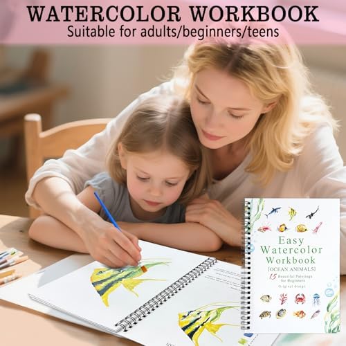 SLWBZ Watercolor Workbook Ocean Animals, 15 Different Patterns of Original DIY Designs, Beginner-Friendly Watercolor Workbooks, (Ocean Animals, Without Palette) - Image 4