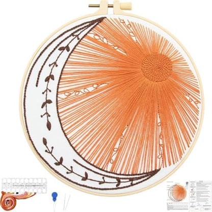 Crafmanoe Hand Embroidery Kits for Beginners Adults, Sun Moon Embroidery Starter Kits, Stamped Cross Stitch Kits DIY Needlepoint Kit for Beginners Adults, Embroidery Hoop, Thread and Video Tutorial by Unknown