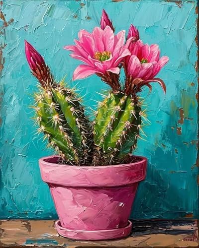 Mrnsiet Paint by Number for Adults Beginners, Easy Cactus Paint by Numbers Kits on Canvas, DIY Cactus Oil Painting Kits Adults' Paint-by-Number Kits for Home Wall Decor 16x20 Inch by Mrnsiet