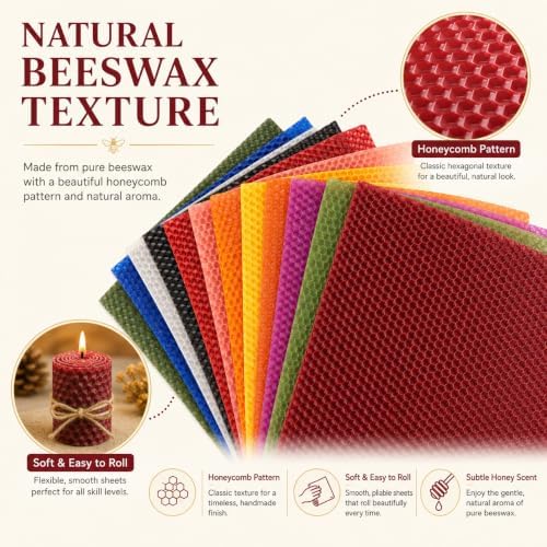 LDHHYH 24 PCS 8x8 Inch Beeswax Sheets for Candle Making – 12 Bright Colors - Image 3