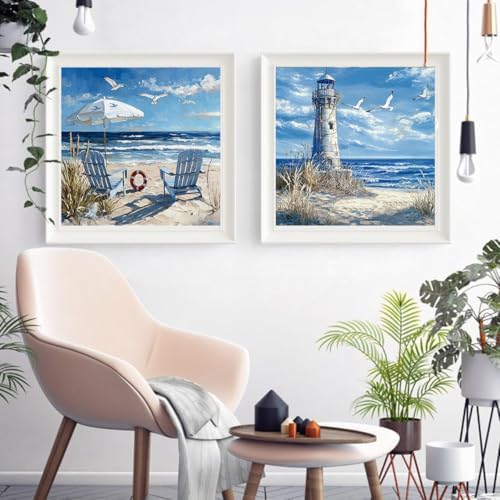 Clendo 4 Pack Beach Paint by Numbers Kit for Adults Beginners Framed - DIY Coast Adults Paint by Numbers Kits on Canvas, Small Easy Acrylic Oil Painting for Home Wall Decor (8 x 8 Inch) - Image 4
