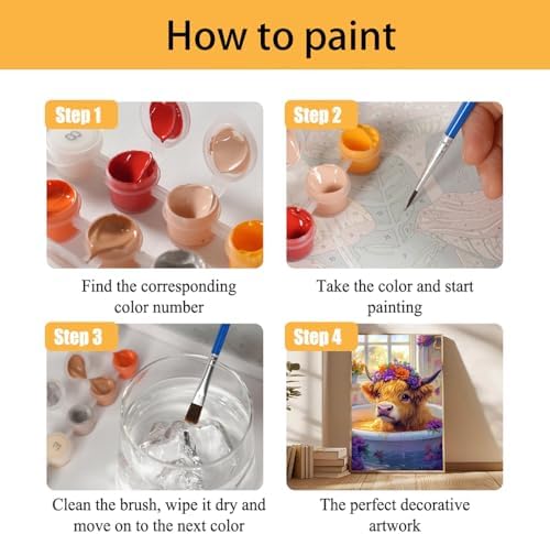Mowana Paint by Numbers Kit for Adults Beginners, Cow Adult Paint by Number Kits Framed Canvas with Easel, Adult Crafts DIY Arcylic Oil Painting 8x12inch - Image 4