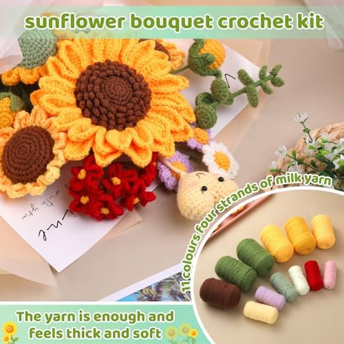 Iuuidu Crochet Kit for Beginners, Sunflower Crochet Flower Bouquet Kit - Image 4