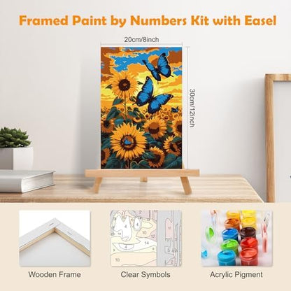 MOGTAA Sunflowers Paint by Numbers Kit for Adults Beginners with Frame, Butterfly Adult Paint by Number Kits on Canvas with Easel, Easy DIY Oil Painting Kits for Home Decor, 8x12in - Image 2
