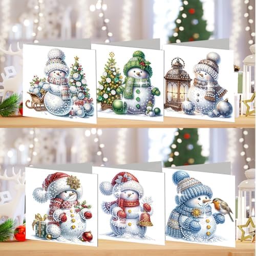 jinglinhh 6pcs Winter Christmas Snowman Snowflakes Diamond Art Painting Greeting Cards with Envelopes, DIY Card Making Kits for Adults, Diamond Art Postcards Holiday Cards Craft Gifts - Image 4