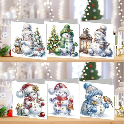jinglinhh 6pcs Winter Christmas Snowman Snowflakes Diamond Art Painting Greeting Cards with Envelopes, DIY Card Making Kits for Adults, Diamond Art Postcards Holiday Cards Craft Gifts - Image 4