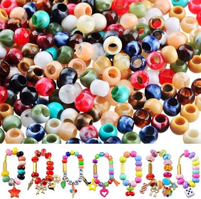 Large Hole Beads Carabiner Bag Charm Beads 200pcs 12mm Jumbo Hair Bead Acrylic Big Hole 5.5mm Macrame Chunky Bead with Large Holes for Keychain Bag Charm by Cmidy