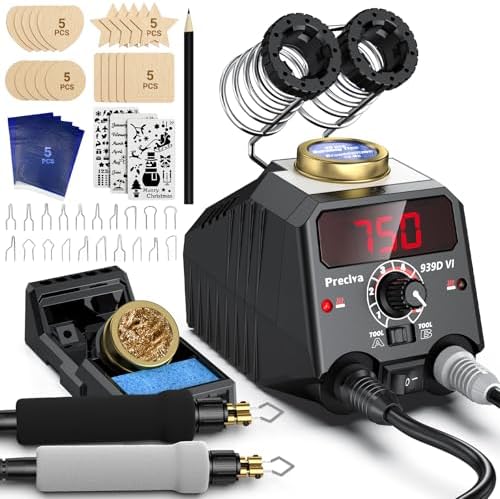 Preciva Wood Burning Kit, Wood Burning Pen 40W Adjustable Temperature 482°F ~ 1382°F, Wood Burning Tool Kit with 20pcs Soldering Tips & Digital Display Heat-Resistant Handle for Wood & Leather Crafts by FindtheToolsYouWant