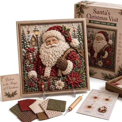3D Christmas Fabric Art Kit with Frame, No-Sew Handmade Fabric Poke Art Kit by Unknown
