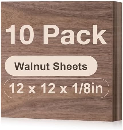 Rowood 10 Pack Walnut Plywood 1/8,12x12x1/8inch,3mm Thick Unfinished Wood for Laser Cutting and Engraving,DIY Ornaments,Wood Burning,Models Drawing by RowoodAssembleArtDecorateLife