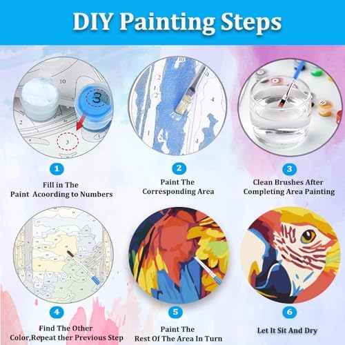 Artunion Framed Paint by Numbers Kit for Adults Beginners & Kids Ages 8-12,Colorful Parrot Paint by Number with Frame,Bird Paint by Numbers Kit on Canvas 10 * 10 Inch Without Easel - Image 6