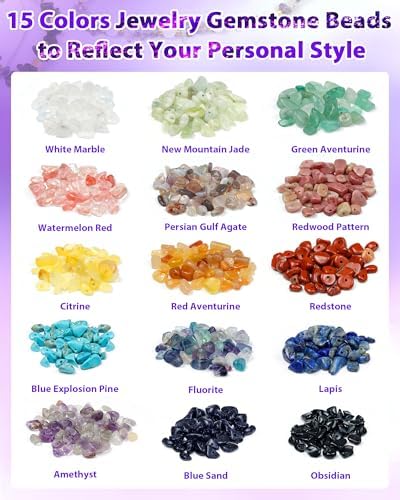 FIVEIZERO 600pcs Natural Chip Stone Beads 5-8mm - 15 Color Crystal Chip Beads for Jewelry Making, Valentine's Day Bracelet,DIY Irregular Gemstone Beads with Drilled Holes - Image 2