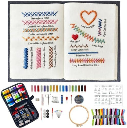 JINSILU Beginner Embroidery Stitch Book Kit, 86-Piece Set, 24 Colors by JINSILU