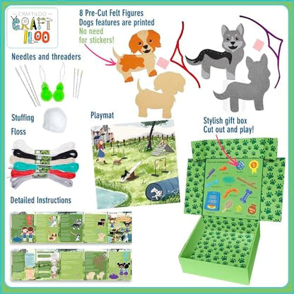 CRAFTILOO 8 Pre-Cut Dogs Stuffed Animal Fun Kids Sewing Kit for Kids Ages 8-12 Children Beginners Sewing kit Kid Puppy Crafts Felt Pillow Plush Craft Kit Girls and Boys - Image 3