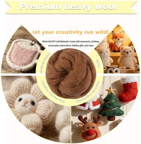 Wool Roving-3.5oz Needle Felting Wool, Soft Multi-Color Wool Fiber, Perfect Felting Wool Pure Wool, Chunky Yarn, for DIY Crafts, NeedleFelting Projects,and Artwork (Downtown Brown) - Image 3