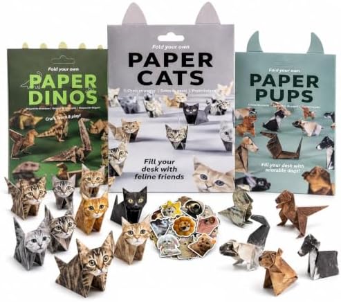 Paper Cats Origami Kit for Adults – Origami Cats, Dogs & Dinosaurs with 135 Sheets + 60 Cat Stickers | Japanese Paper Craft Set | Mindful Creative hobby & Gift for Cat Lovers, Beginners and Hobbyists by Unknown