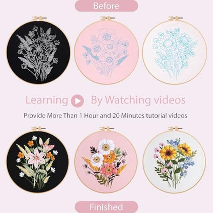 FEIYUENO 3 Sets Flowers Embroidery Kit for Beginner Adults (Floral) - Image 3