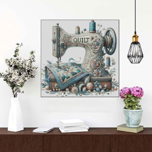 Sewing Machine Stamped Cross Stitch Kits - Vintage Sewing Machine Counted Cross Stitch Kits for Adults, Needlepoint Cross-Stitch Patterns Dimensions Needlecrafts Embroidery Kits 13.7x13.7 Inches - Image 5