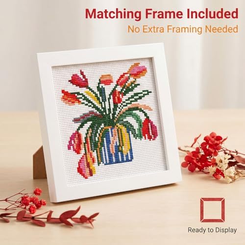 WUSARPLY Flower Stamped Cross Stitch Kits for Beginners Adults with Framed - Image 6