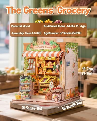 CUTEBEE Book Nook Kit for Adult, DIY Miniature House Kits, LED Booknook Tiny House, Decorative Bookends Bookshelf Home Décor, 3D Wooden Puzzle, Craft Gifts for Booklovers (The Greens’ Grocery) - Image 2